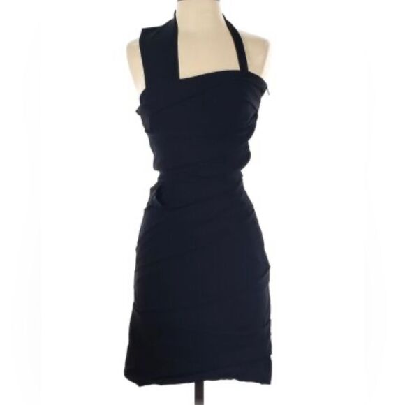 Preen By Thornton Begazzi Midnight Blue Ruched Cocktail Dress Size Large - Picture 10 of 11